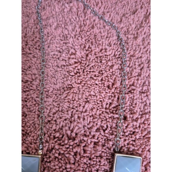 Bib Statement Necklace Retangler Blue Pendant 22" - Picture 5 of 7